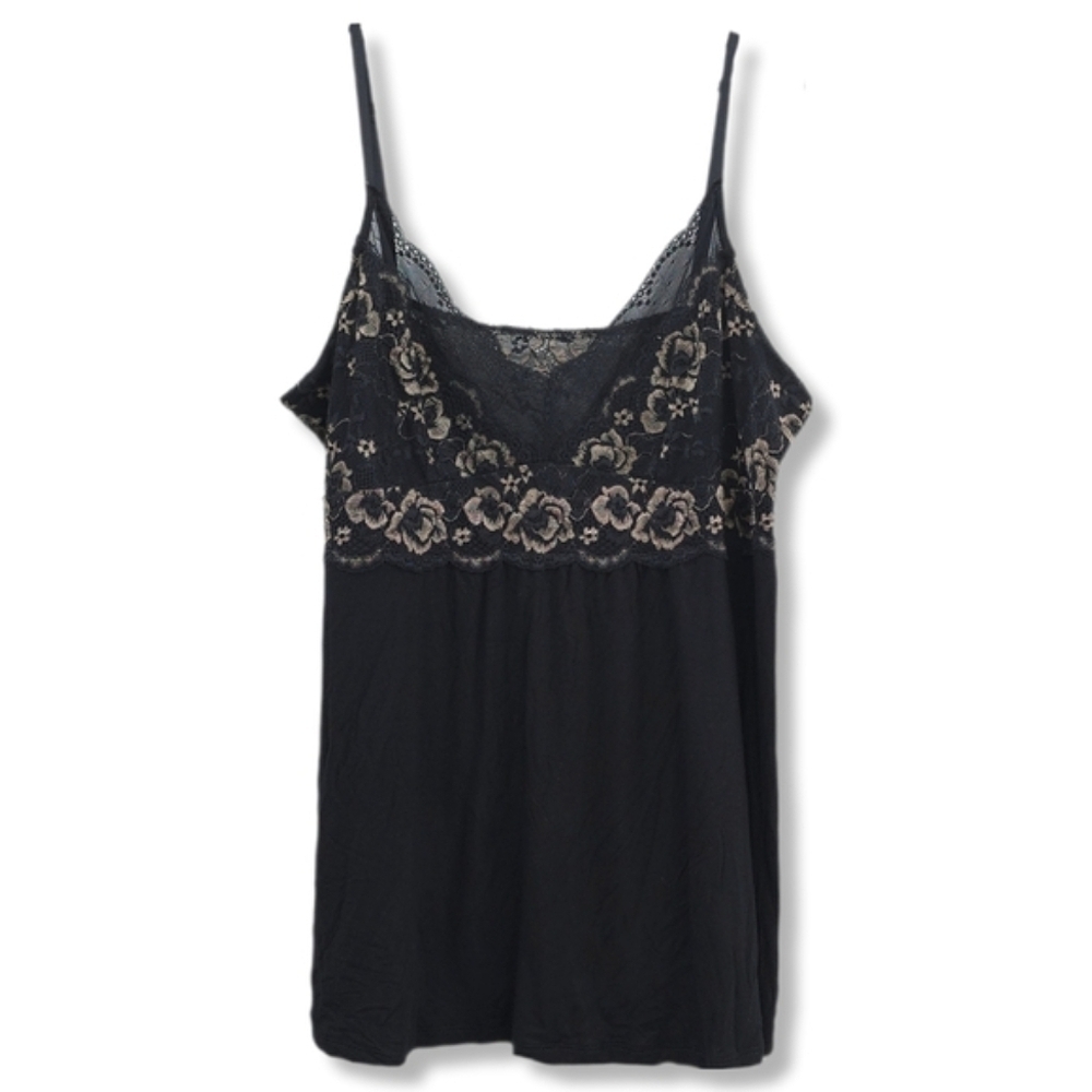 Tahari Black Babydoll Cami Floral Gold Black Lace, Size Large, Coquette Romantic